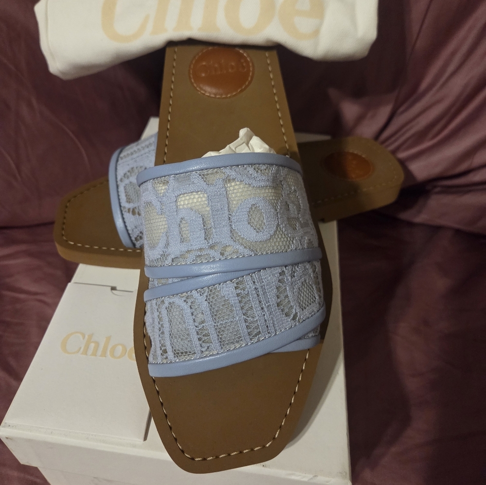 Chloe Woody Lace Sandal Size 39 Ballad Blue